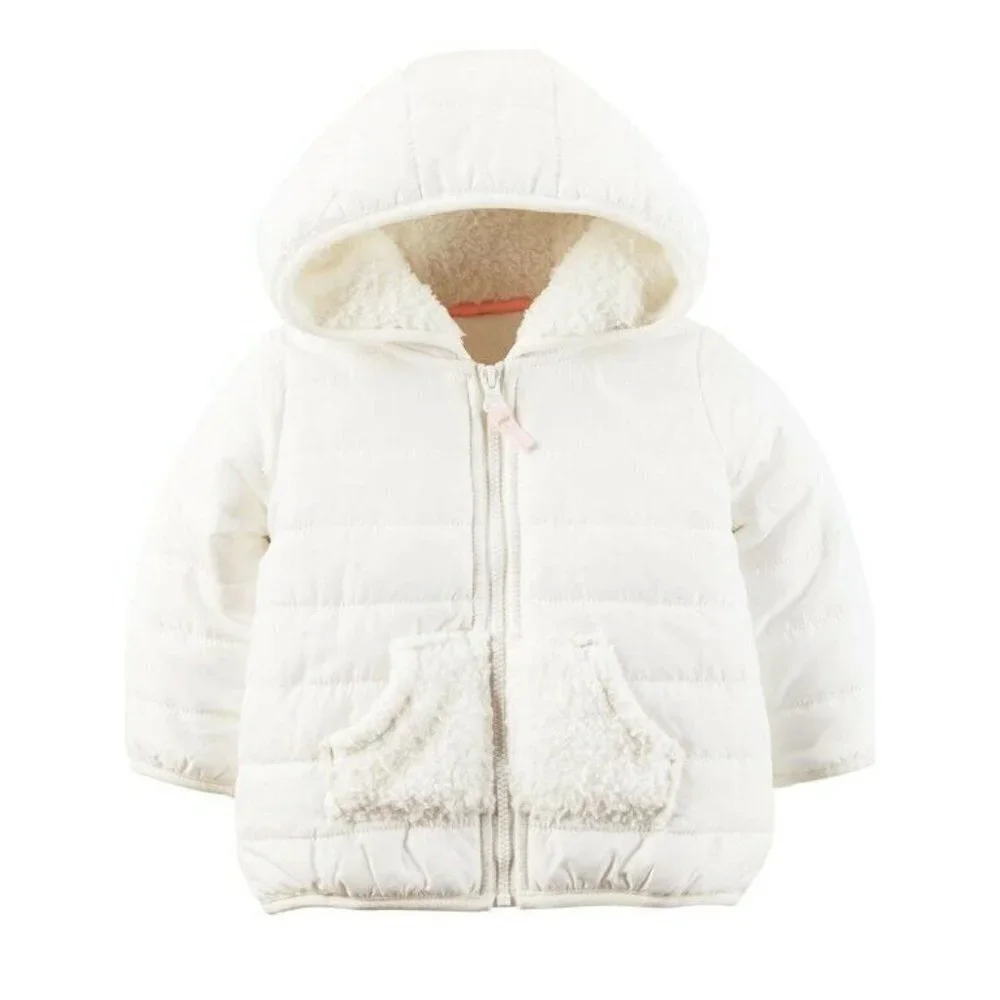 Carters Baby Girls Layette 4 Sherpa Hoodie Full Zip Up Jacket Size 12 Months